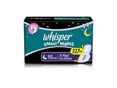 Whisper Maxi On Night XL with Wings Sanitary Pads (Pack of 15)